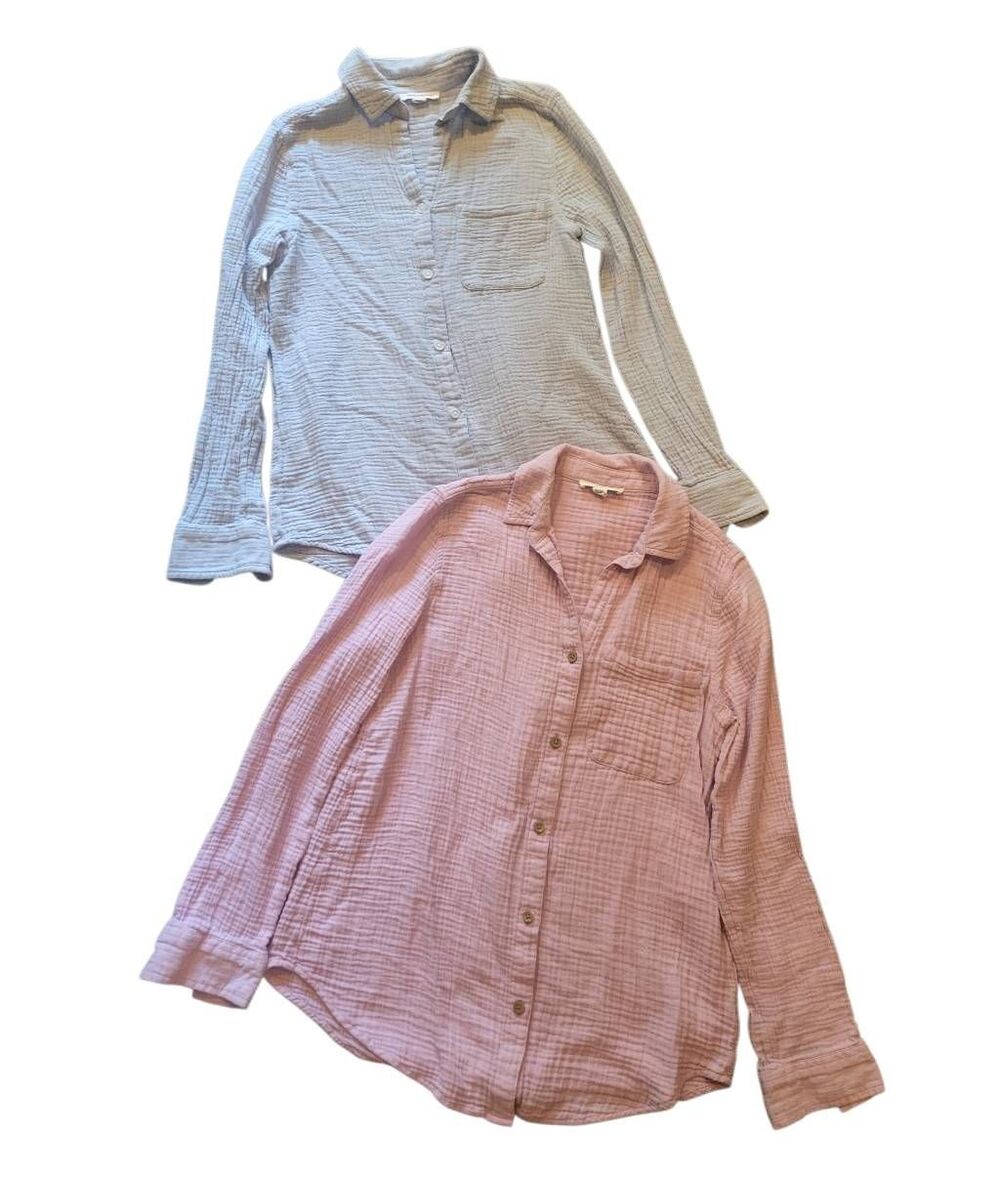 BeachLunchLounge Shirts Women's XS Pastel Blue Pink Cotton Gauze Two